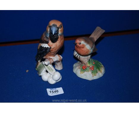 A Goebel figure of a Hawfinch, 7" tall and a figure of Robin by John Aynsley