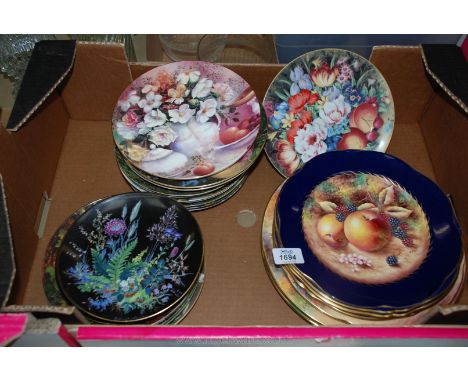 A quantity of china display plates to include Furstenbery Wild Flowers, Wedgwood 'Music of Flowers', a Royal Worcester hand p