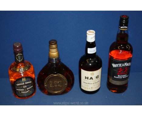 Four bottles of assorted blended Scotch Whisky including Chivas Regal, Whyte and Mackay, Haig and Johnnie Walker Swing