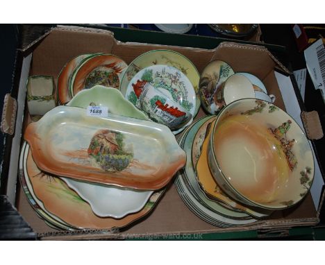 A quantity of china to include Royal Doulton plates Sir Roger De Coverley, Falstaff, a Royal Doulton Old Scenes bowl, a Posts