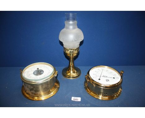 A Brass compensated precision Barometer together with a S.E. Wills Liverpool brass Thermometer and hygrometer and a small bra