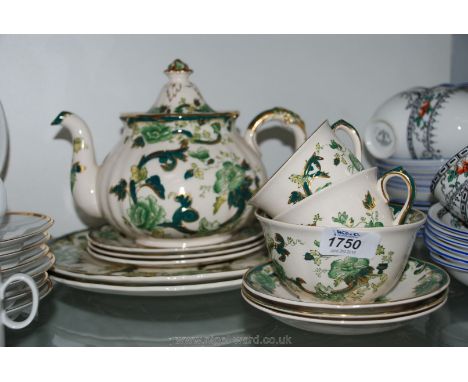 A Masons Chartreuse part Tea/Dinner service including teapot, two cups, three saucers, three tea plates, sugar bowl and two d