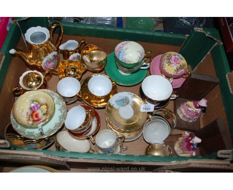 A quantity of miscellaneous china cups and saucers including Aynsley, Old Country Roses, a part Bavarian Teaset, a pair of bo