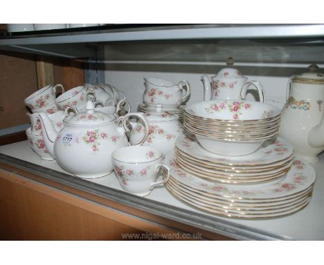 A Duchess 'June Bouquet' pattern part Dinner/Teaset including plates, bowls, coffee pot, teapot, twelve tea plates, eleven sa