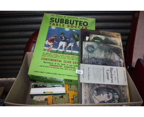 A quantity of games including a Subbuteo table soccer game (base missing), a Hero harmonica, Cluedo, Battle of Big Horn, etc