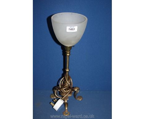 A brass Pullman table Lamp with opaque glass shade