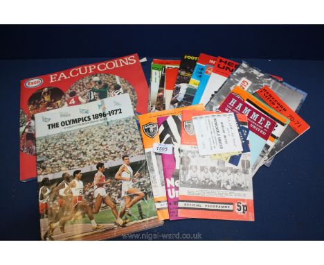 A quantity of Football memorabilia: seventeen Programmes including Hereford United 1971/72 cup run and some ticket stubs, a s