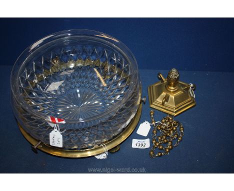 A centre Light with brass gallery and a cut glass Bowl