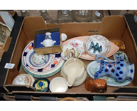 A quantity of china including a Clarice Cliff jug (a/f), Royal Grafton boxed Vase, commemorative royal mug and beaker, Carlto