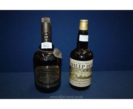Two bottles of eight and twelve year old single malt Scotch Whisky including Bowmore Islay single malt and The original Oldbu