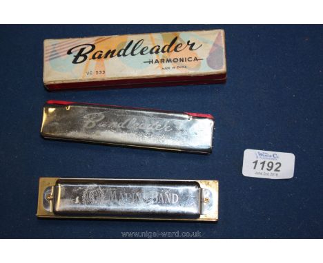 A cased Bandleader Harmonica together with a Marine Band Harmonica