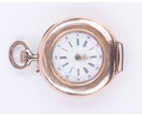 A Swiss 14ct gold cased topwind fob watch,
case width 34mm.