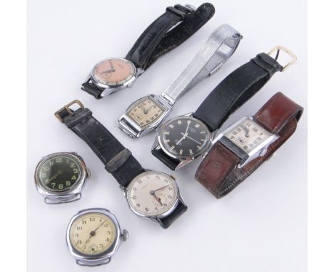 7 gent's Vintage wristwatches,
including 2 Art Deco chrome plate rectangular dial watches and a Rotary automatic stainless st
