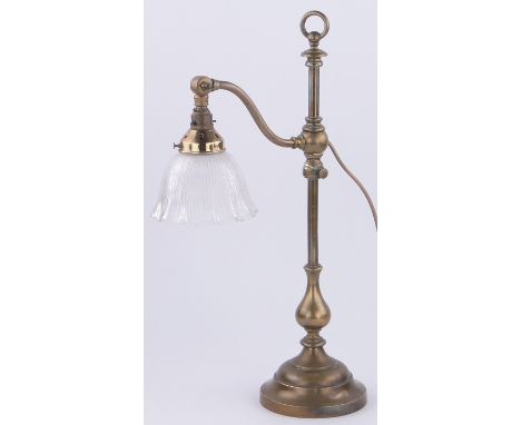 A Victorian brass adjustable desk lamp,
moulded glass shade, recently rewired, height 23".