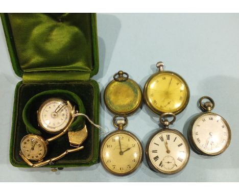 A lady's 9ct gold cased wristwatch, a gold-plated wristwatch, boxed and a lady's Continental silver cased pocket watch with f