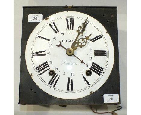 A 19th century French wall clock with enamel dial, signed L Lainey à Coutances, 25cm.