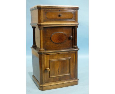 A 19th century French rosewood pot cupboard fitted with a drawer and two cupboard doors, 42cm wide and an early-19th century 