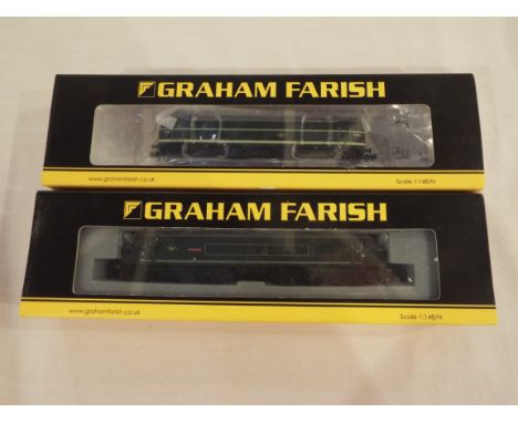 Graham Farish by Bachmann - two N Gauge model locomotives comprising Class 44 diesel D7 'Ingleborough' # 371-202 (Blue Riband