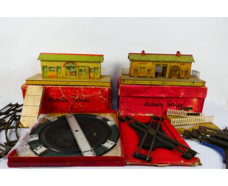 Hornby - Two boxed Hornby Series O gauge stations being No1 Wayside and No.4  Station (Ripon), together with a boxed Hornby O
