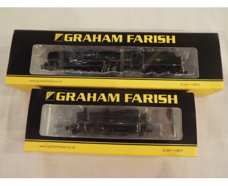 Graham Farish by Bachmann - two N Gauge model steam locomotives comprising Princess Coronation Class 4-6-2 steam loco with te
