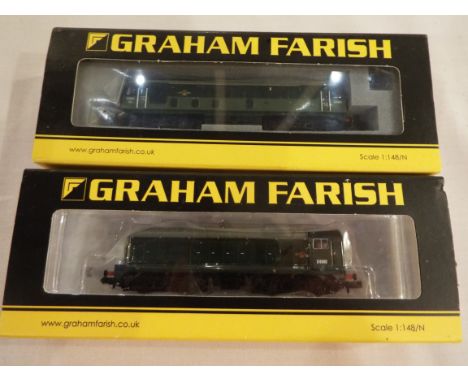 Graham Farish by Bachmann - two N Gauge model diesel locomotives comprising Class 20 op no D8000 # 371-030, and Class 24 op n