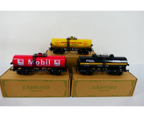Darstaed - Three boxed O gauge tinplate wagons from Darstaed. Lot includes Shell Octane; Pool; and Mobil. Wagons appear to be