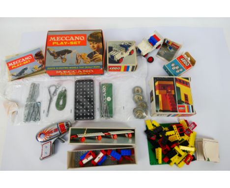 Lego - Meccano - 4 x boxed vintage Lego System sets, 1968 Jeep # 330, 1968 Control Tower # 340, 1966 two Train Wagons # 152, 