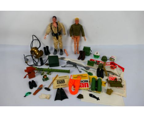 Palitoy - Hasbro - Action Man - GI Joe - 2 x figures and a collection of accessories. A painted hair Action Man in deep sea d