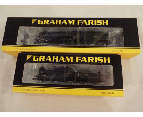 Graham Farish by Bachmann - two N Gauge model locomotives comprising Class 5MT 2-6-0 steam loco with tender op no 73068 # 372