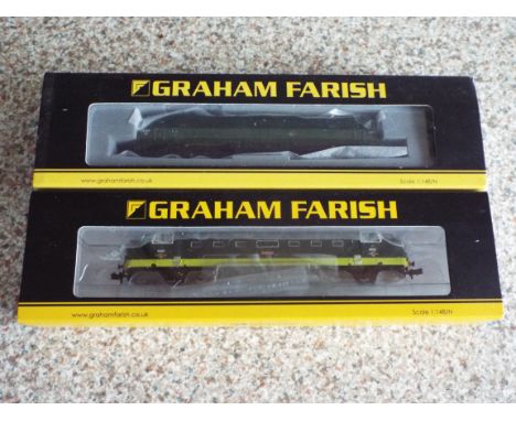 Graham Farish by Bachmann - two N Gauge model locomotives comprising Class 55 Deltic op no D9007 # 371-285 and Class 47/0 op 