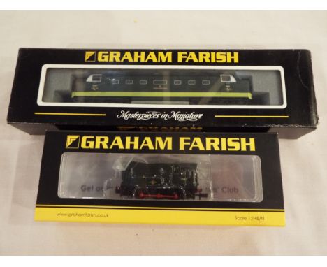 Graham Farish by Bachmann - two N Gauge model diesel locomotives comprising Class 55 Royal Scots op no D9000 # 371-275, and d