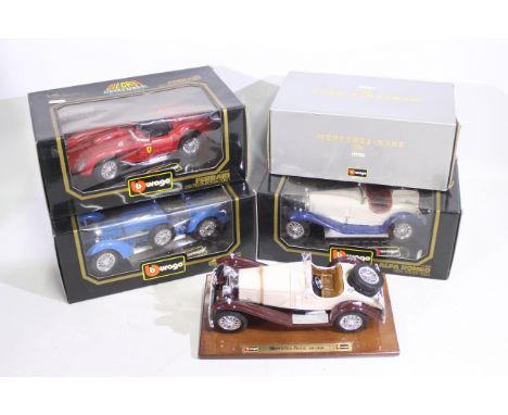 Bburago - 4 x boxed cars in 1:18 scale, Alfa Romeo 2300 Spider # 3008, Ferrari 250 Testa Rossa # 3007, Bugatti Type 59 # 3005