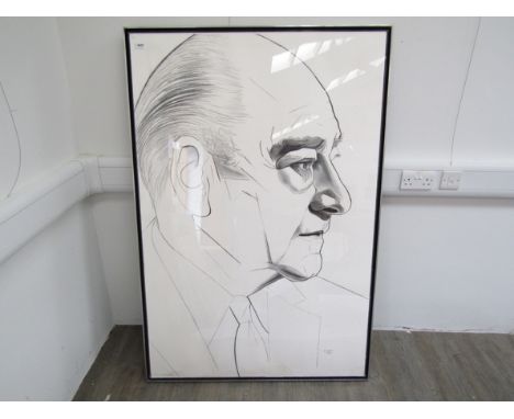 EDWARD H. WEISS: A large framed and glazed charcoal portrait of Edward Gold.  Signed and dated 1975.  151cm x 101.5cm
