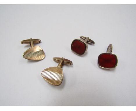 Vintage silver cufflinks- a pair of silver and cornelian another silver gilt, 1960's various stamped makers marks etc   