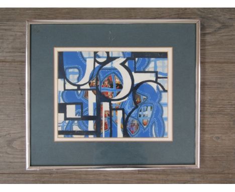 SPATE HUNTERMANN (ROBERT HUNT 1934-2014) A framed and glazed gouache cut out paper collage titled "Through". Image size 14.5c
