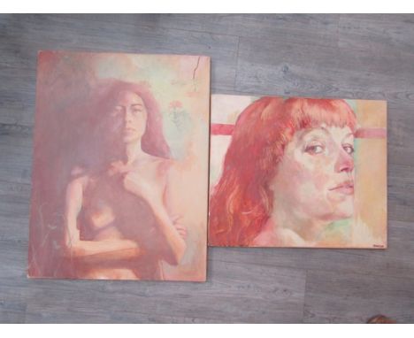 IAN McGUGAN (Canadian/British b.1932) An unframed oil on canvas portrait, possibly of Christine, unsigned, together with anot