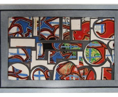 SPATE HUNTERMANN (ROBERT HUNT 1934-2014) A framed gouache and collage titled "Ecclesiastia" signed lower left. Image size 26c