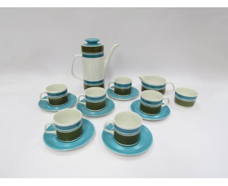 A JG Meakin 'Elite' pattern coffee set comprising coffee pot, milk and sugar, six cups and six saucers 
