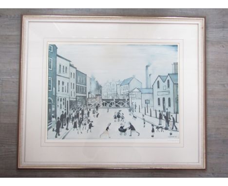 LAURENCE STEPHEN LOWRY R.A (1887-1976) (ARR) A framed and glazed print 'The Crossing at Burton on Trent', pencil signed botto