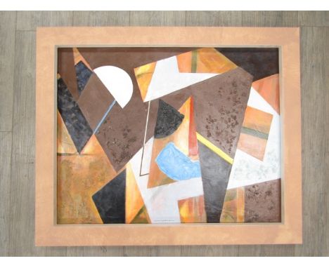 SPATE HUNTERMANN (ROBERT HUNT 1934-2014) A framed mixed media on board titled "Bewa". Signed bottom middle. 59cm x 74cm.  For