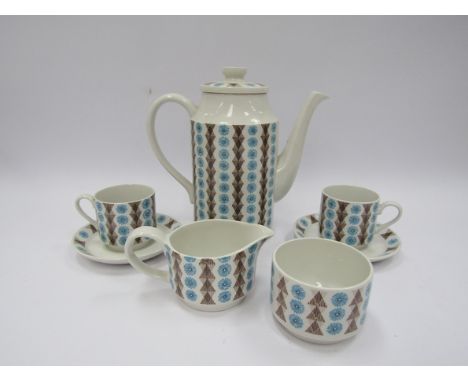 A Midwinter 'Nordic' pattern part coffee set, coffee pot, milk and sugar, two coffee cans and two saucers 