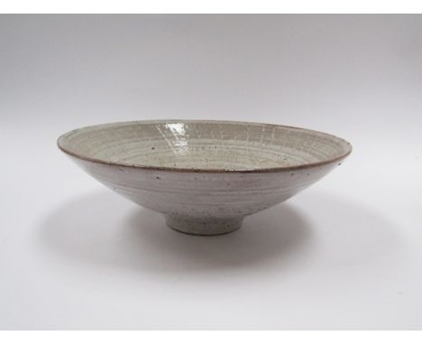 DAVID LEACH (1911-2005) A studio pottery stoneware bowl with ash glaze, rough texture and line detail. Impressed personal sea