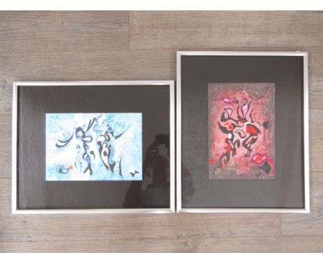 SPATE HUNTERMANN (ROBERT HUNT 1934-2014) A group of four framed similar works, acrylics on board, titled - "Whoopee", "Hornbl