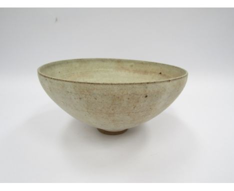 IAN GODFREY (1942-1992): A studio pottery stoneware bowl, greyish ash glaze, unmarked, 9cm high x 18.5cm diameter 