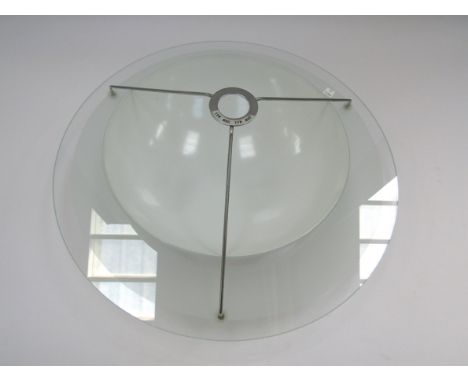 A 1980's Bauhaus style frosted and clear glass light shade.  39cm diameter