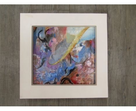 SPATE HUNTERMANN (ROBERT HUNT 1934-2014) A framed acrylic and collage on board titled "Latokka". Signed bottom middle. Image 