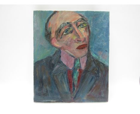 MALOU GARNAVAULT (XX): An oil on canvas portrait of Louis de Funes.   Signed verso.  46cm x 38cm