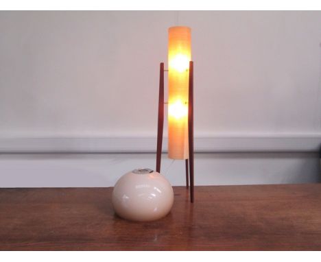 A 1970's Rocket lamp with cream spun resin shade, 94.5cm tall, together with a tan and white mushroom lamp shade (2)