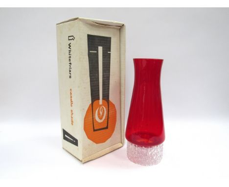 A Whitefriars candle stand and shade in ruby and flint, 25.5cm high, with the original box.