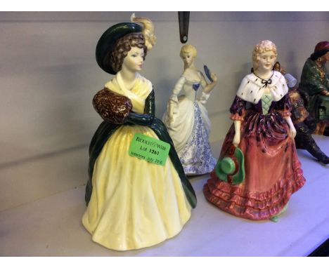 A Coalport figure Vanessa, Royal Worcester figure, Invitation, and Paragon figured Cynthia.
